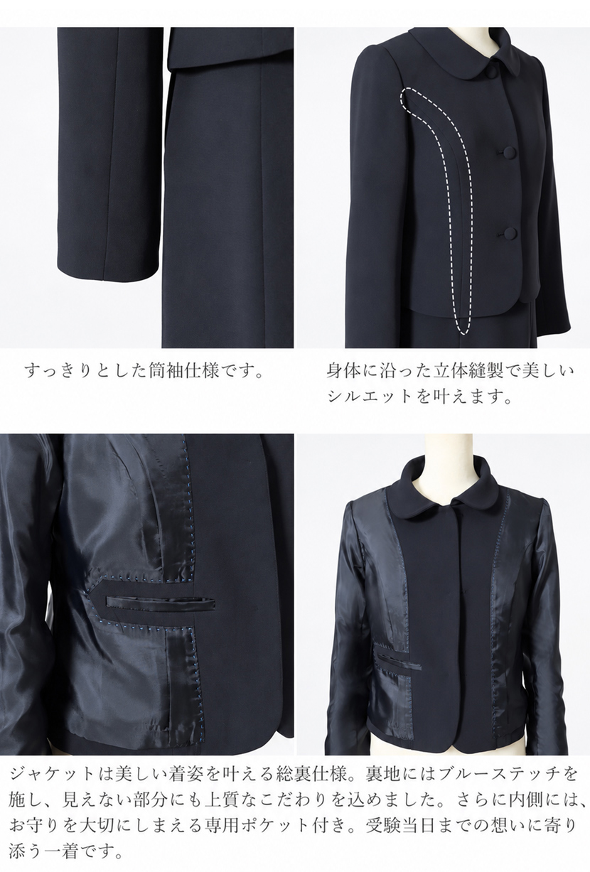 ジャケットの襟元、裏地拡大画像