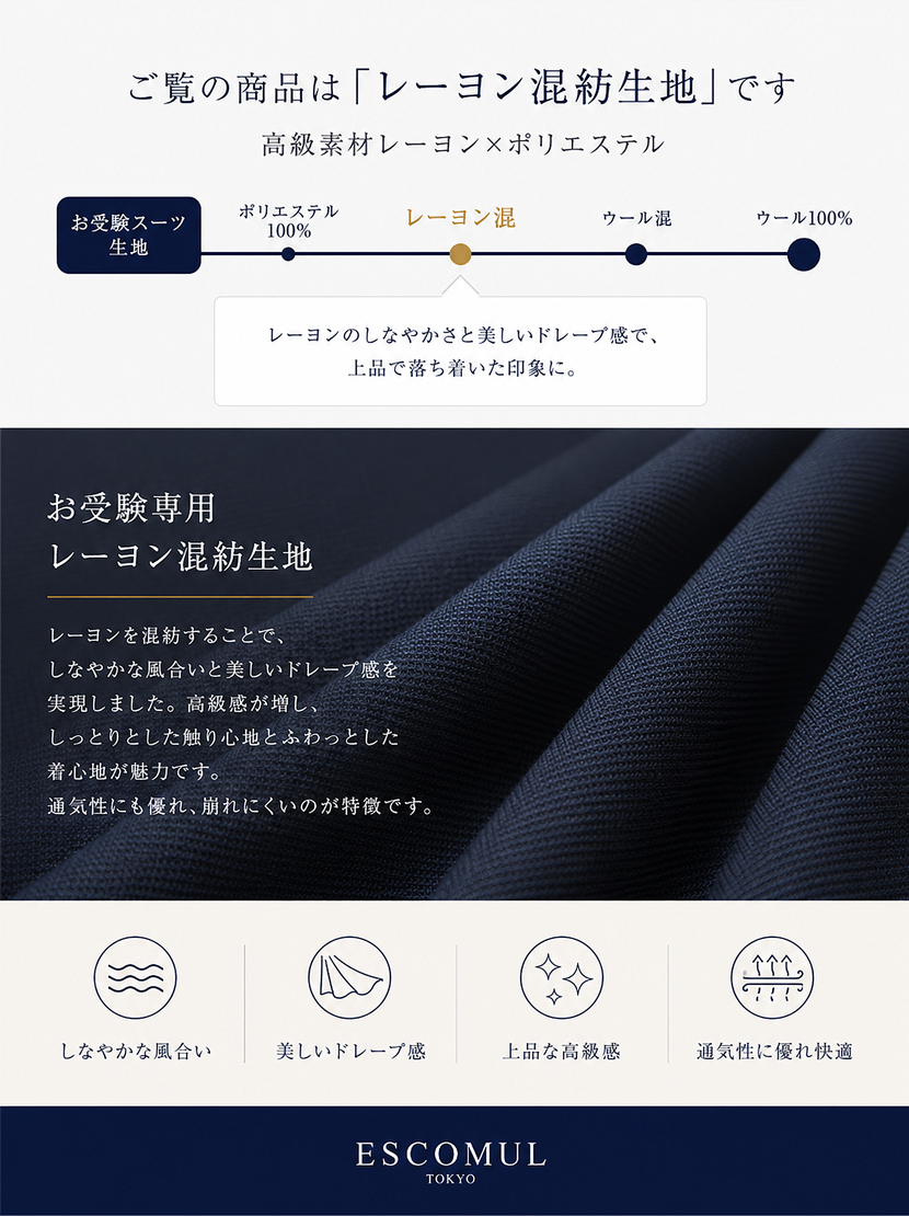 レーヨン混紡のお受験スーツ 半袖半ピース 膝下丈