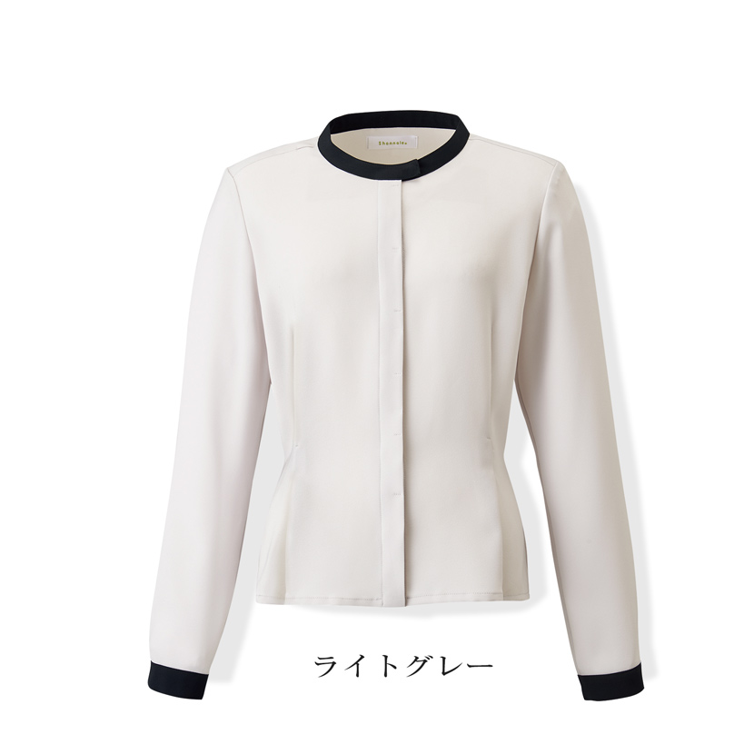 洗える,事務服,制服,ブラウス,着回し,ワンタッチリボンタイ風ブラウス 黒,白,ホワイト,ブラック